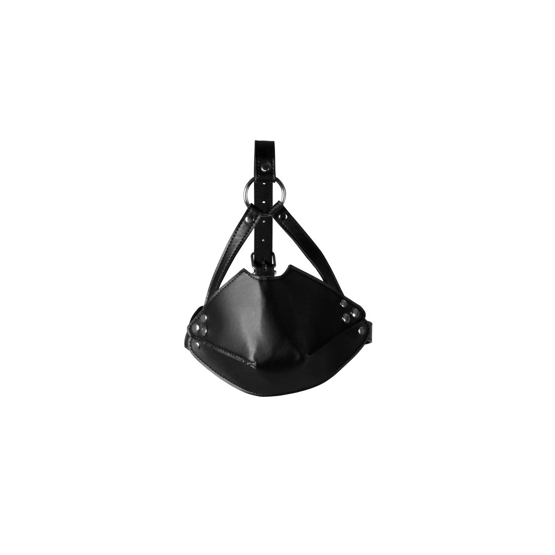 HEAD HARNESS WITH MOUTH COVER AND BREATHABLE BALL GAG - BLACK