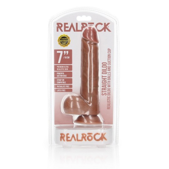 STRAIGHT REALISTIC DILDO WITH BALLS AND SUCTION CUP - 7 / 18 CM