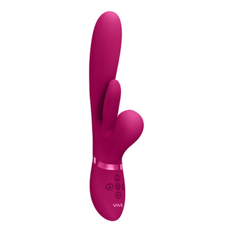 KURA - THRUSTING G-SPOT VIBRATOR WITH FLAPPING TONGUE AND PULSE WAVE STIMULATOR - PINK