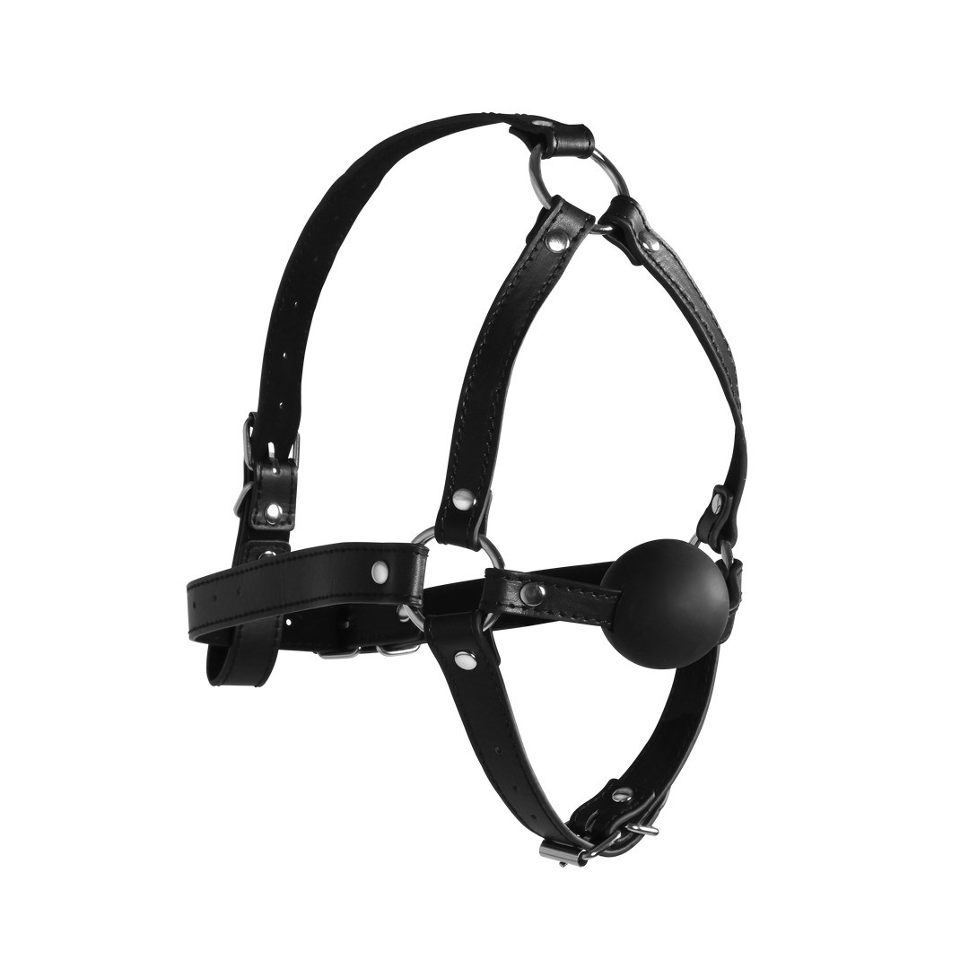 HEAD HARNESS WITH SOLID BALL GAG - BLACK