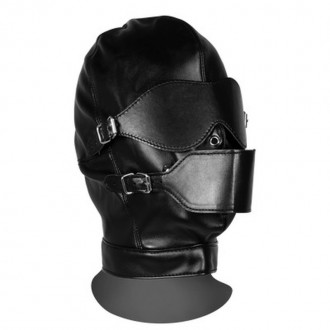 BLINDFOLDED MASK WITH BREATHABLE BALL GAG - BLACK