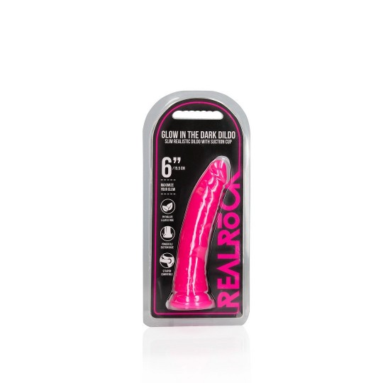 SLIM REALISTIC DILDO WITH SUCTION CUP - GLOW IN THE DARK - 6&#039; / 15,5 CM