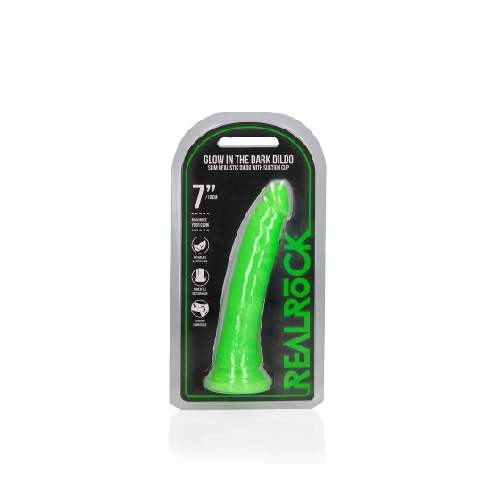 SLIM REALISTIC DILDO WITH SUCTION CUP - GLOW IN THE DARK - 7&#039;&#039; / 18 CM