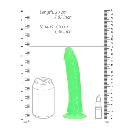 SLIM REALISTIC DILDO WITH SUCTION CUP - GLOW IN THE DARK - 7&#039;&#039; / 18 CM