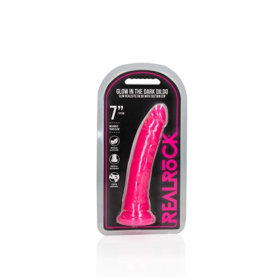 SLIM REALISTIC DILDO WITH SUCTION CUP - GLOW IN THE DARK - 7\&#039;\&#039; / 18 CM