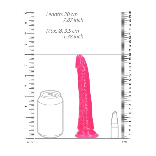 SLIM REALISTIC DILDO WITH SUCTION CUP - GLOW IN THE DARK - 7&#039; / 18 CM