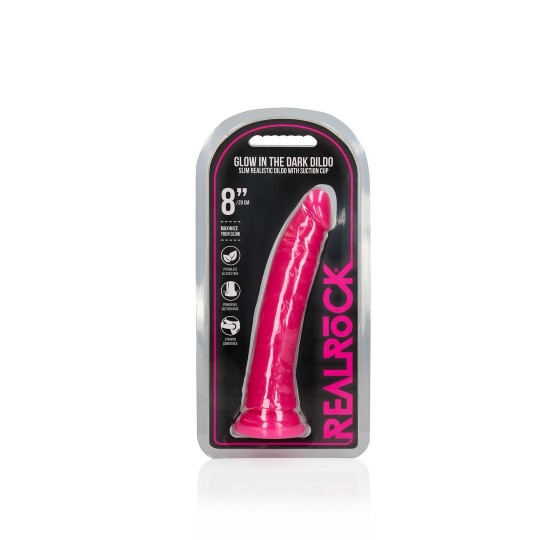 SLIM REALISTIC DILDO WITH SUCTION CUP - GLOW IN THE DARK - 8&#039; / 20 CM