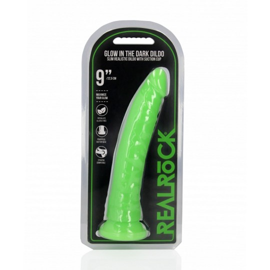 SLIM REALISTIC DILDO WITH SUCTION CUP - GLOW IN THE DARK - 9&#039;&#039; / 22,5 CM