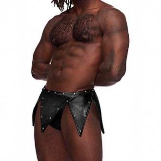 EROS - GLADIATOR KILT DESIGN WITH AN ATTACHED THONG - BLACK