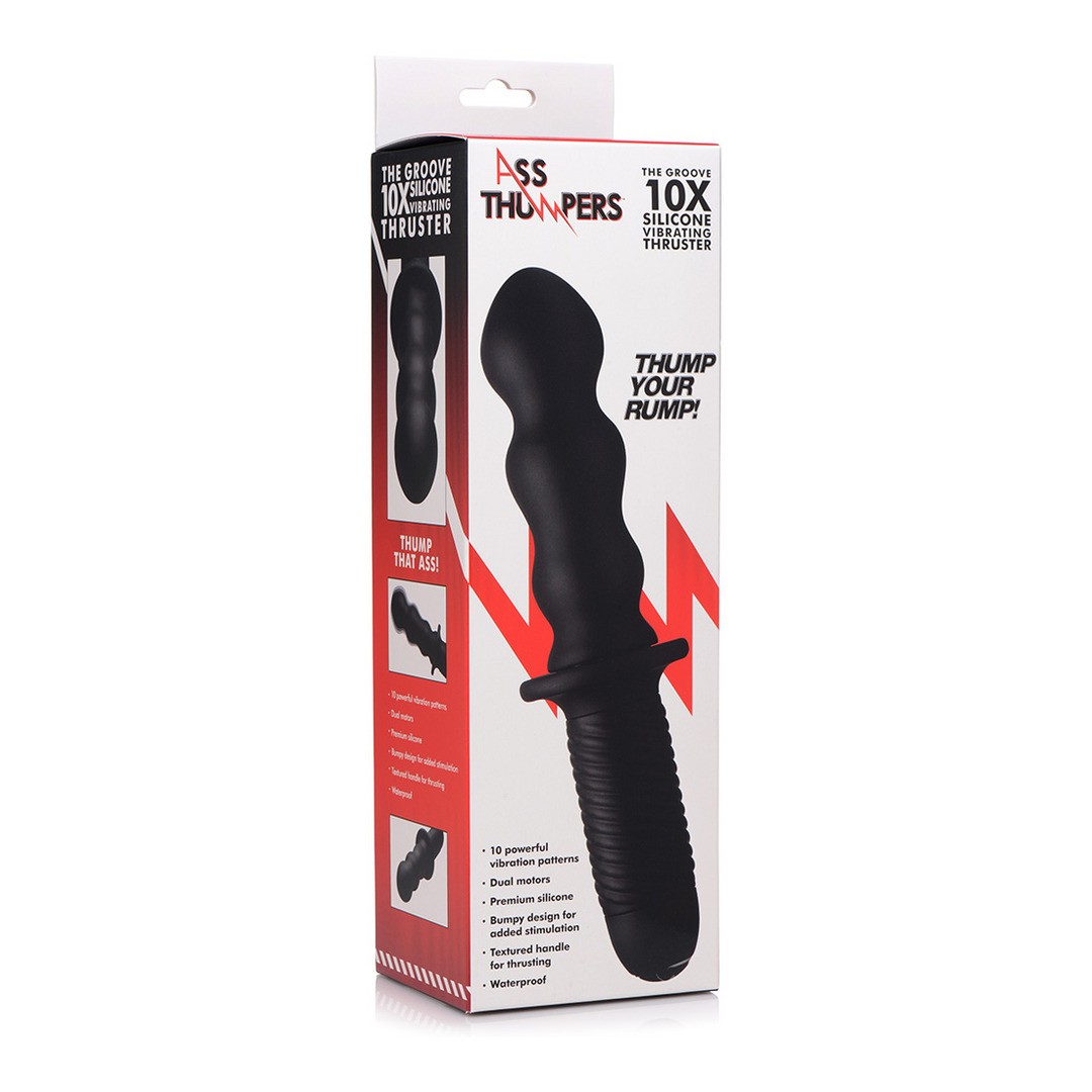 THE GROOVE - SILICONE VIBRATOR WITH HANDLE - BLACK