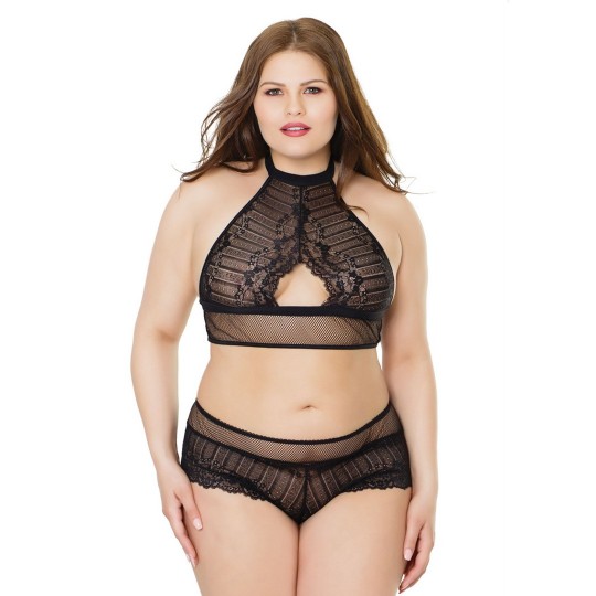 FISHNET HALTER TOP AND BOOTY SHORTS - PLUS SIZE