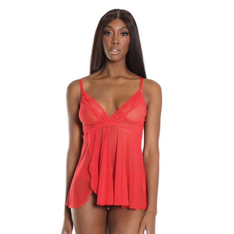 TRIM BABYDOLL AND THONG - ONE SIZE