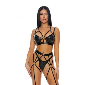 THAT'S MY SPOT CHEETAH PRINT LINGERIE SET - BLACK