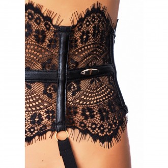 CAMPANA ELEGANT LACE GARTERBELT WITH STOCKINGS - PLUS SIZE - BLACK