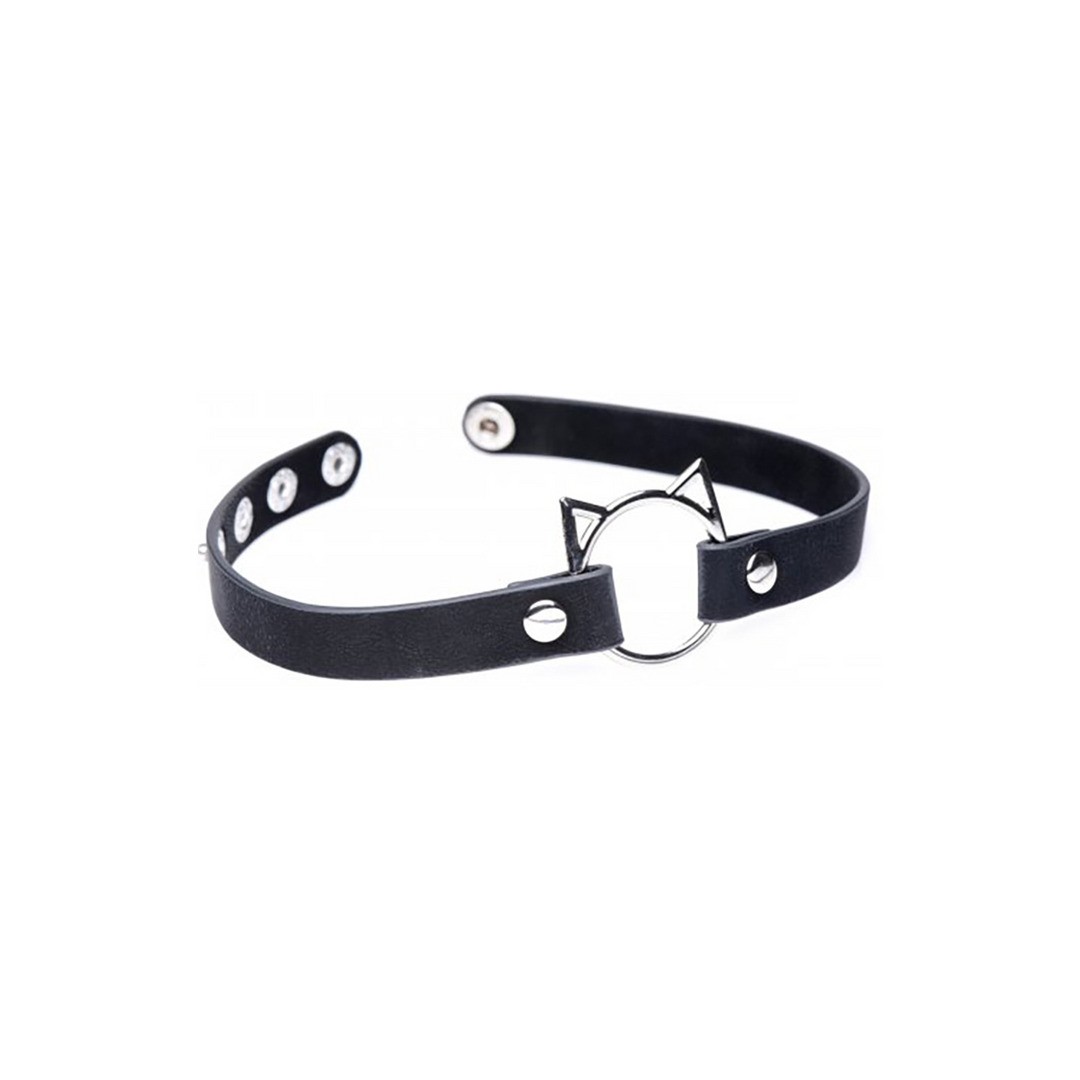 KINKY KITTY RING SLIM CHOKER - PU LEATHER - BLACK