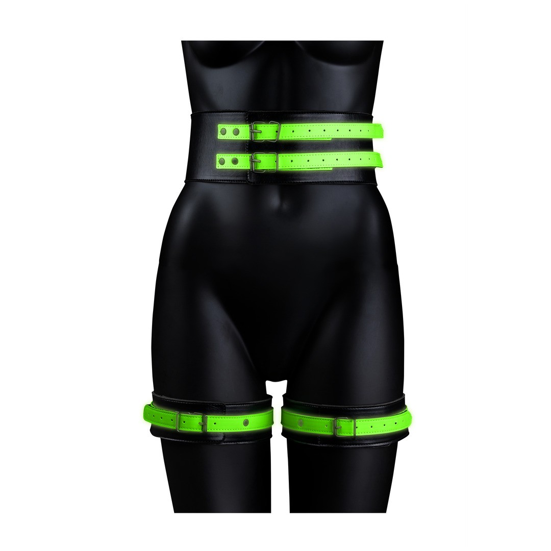 THIGH CUFFS WITH BELT AND HANDCUFFS - GLOW IN THE DARK - L/XL