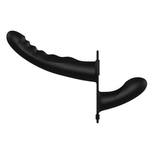 SILICONE RIBBED STRAP-ON - ADJUSTABLE - BLACK