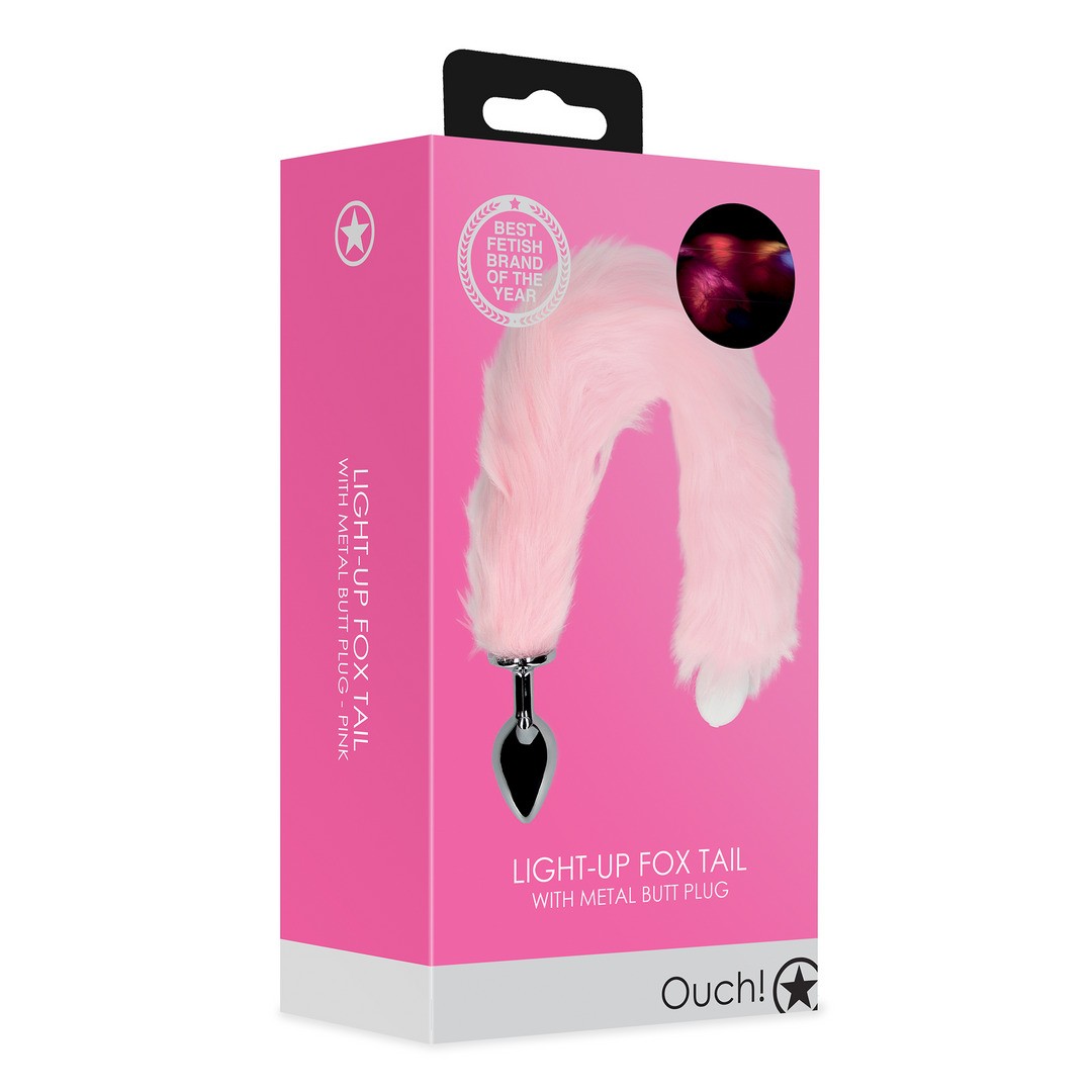 LIGHT-UP FOX TAIL WITH METAL BUTT PLUG - PINK