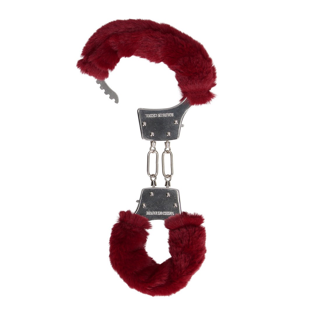 FURRY METAL HAND CUFFS - RED