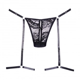 SAY IT WITH GARTERS - LACE THONG - OS - BLACK