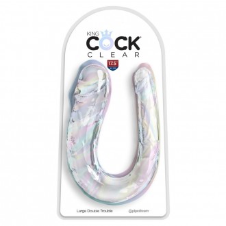 GODE LARGE DOUBLE TROUBLE KING COCK CLEAR 17,5"