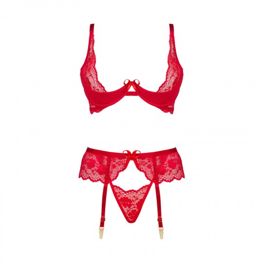 CONJUNTO DE 3 PEÇAS ROSE VERMELHO BEAUTY NIGHT FASHION