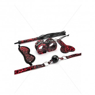 CONJUNTO DE 5 PEÇAS RED LEOPARD BONDAGE SET ARGUS TOYS