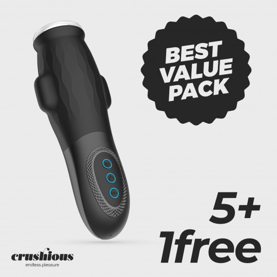 PACK 5 + 1 FREE CRUSHIOUS GARGANTUA MASTURBATOR WITH REMOVABLE SLEEVE, SUCTION AND FREE LUBRICANT