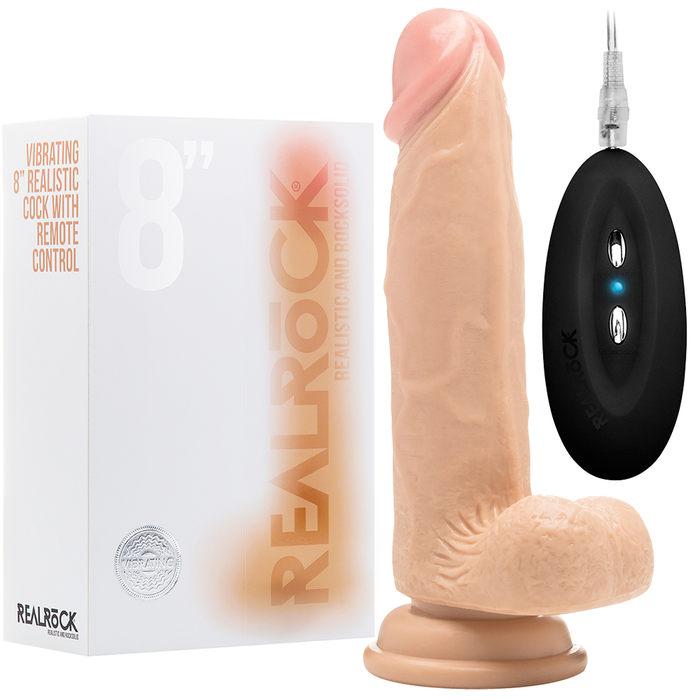 VIBRADOR REALÍSTICO COM TESTÍCULOS REALROCK 8” BRANCO