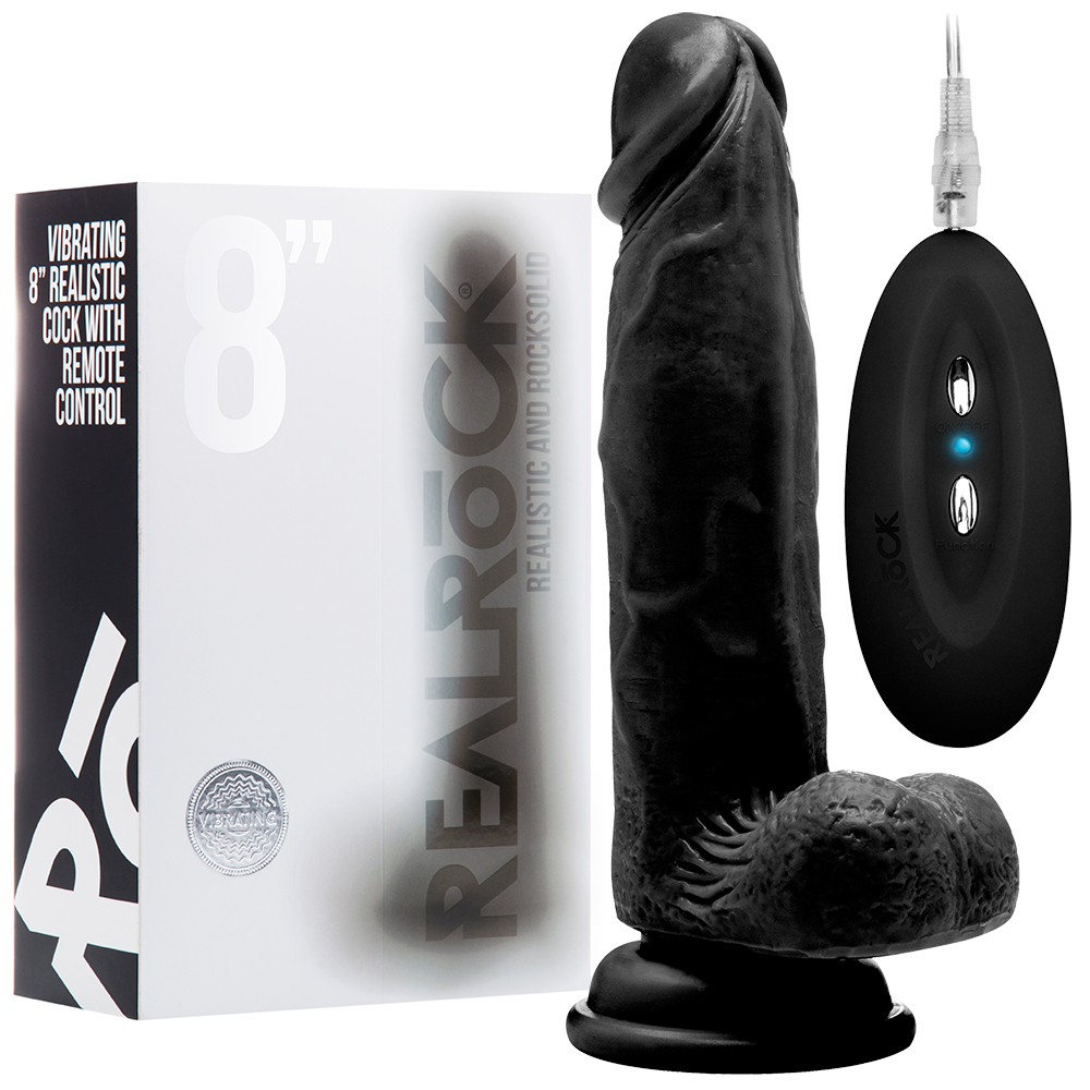 VIBRADOR REALÍSTICO COM TESTÍCULOS REALROCK 8” PRETO