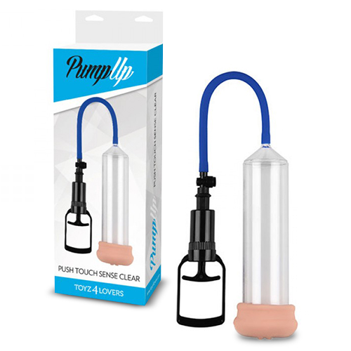 PUSH TOUCH SENSE PENIS PUMP WITH STROKER CLEAR