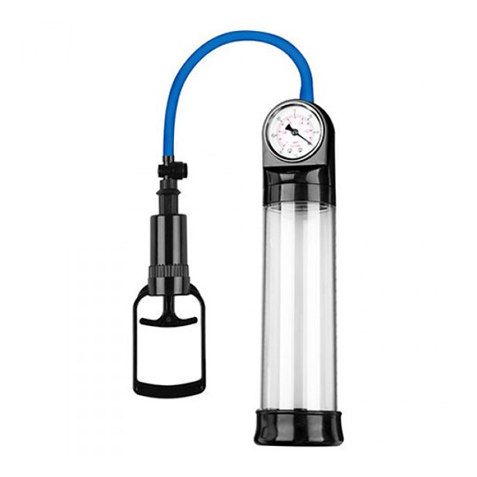 PRESSURE TOUCH PUSH PENIS PUMP WITH GAUGE CLEAR