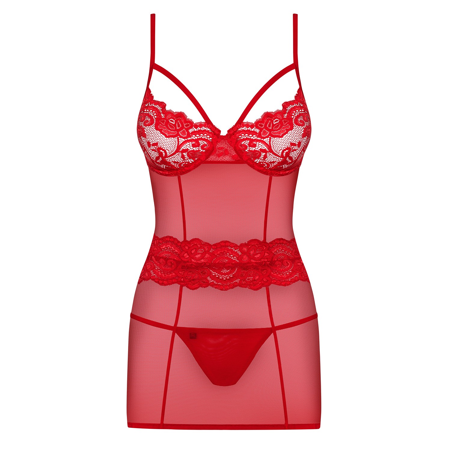 OBSESSIVE 827-CHE CHEMISE AND THONG RED