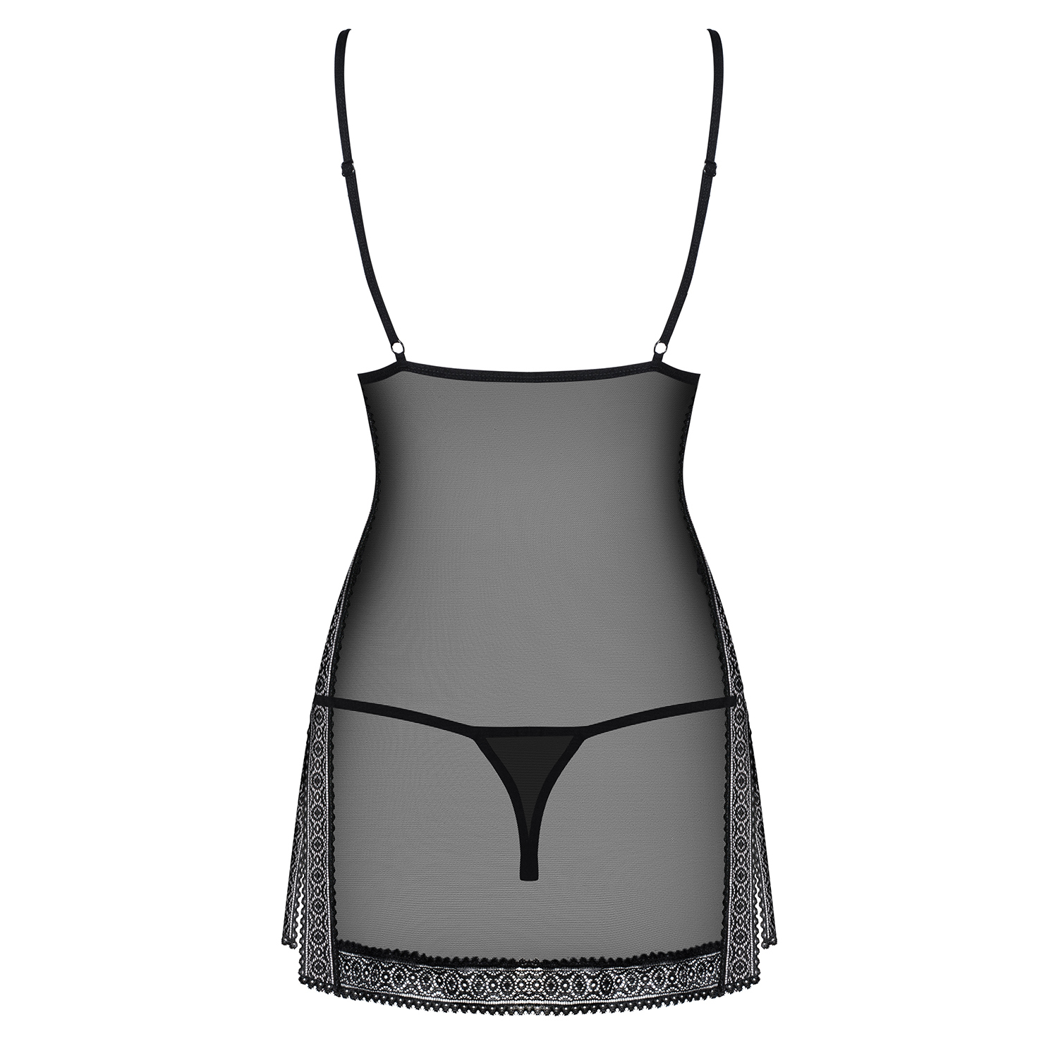 OBSESSIVE 862-CHE CHEMISE AND THONG BLACK