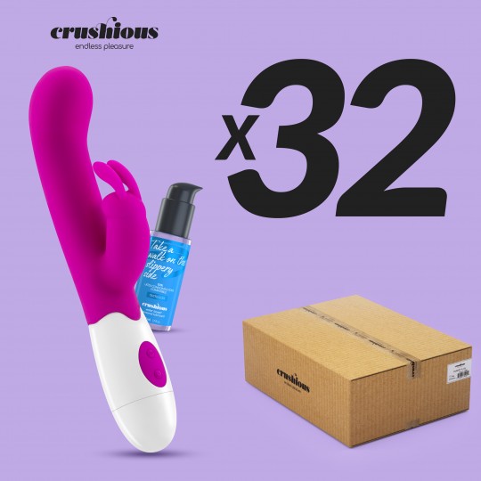 CONFEZIONE DA 32 VIBRATORE CON STIMOLATORE CLITORIDEO JIGGLIE E LUBRIFICANTE A BASE D&#039;ACQUA INCLUSO CRUSHIOUS