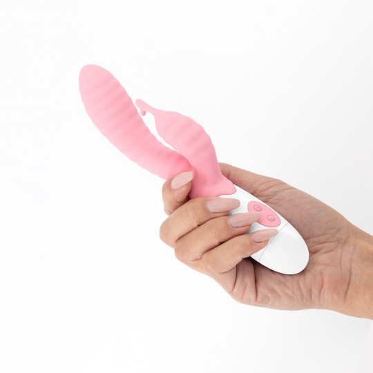 VIBRATORE CON STIMOLATORE CLITORIDE ROSA GUMMIE E LUBRIFICANTE A BASE D&#039;ACQUA INCLUSO CRUSHIOUS