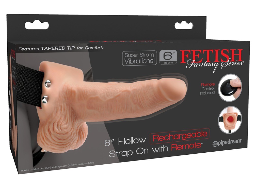 CABLAGGIO CON RICARICABILE HOLLOW DILDO 6 &quot; HOLLOW RICARICABILE STRAP - ON CON COMANDO FETISH FANTASY SERIE