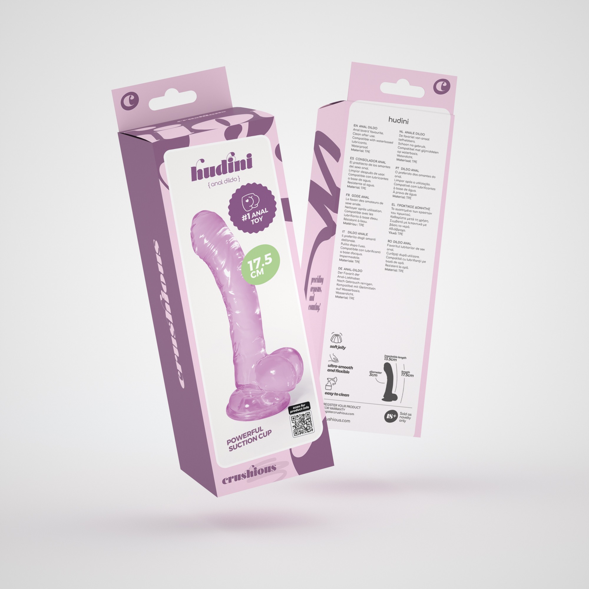 CONFEZIONE DA 32 HUDINI DILDO ANALE GELATINOSO VIOLA CRUSHIOUS