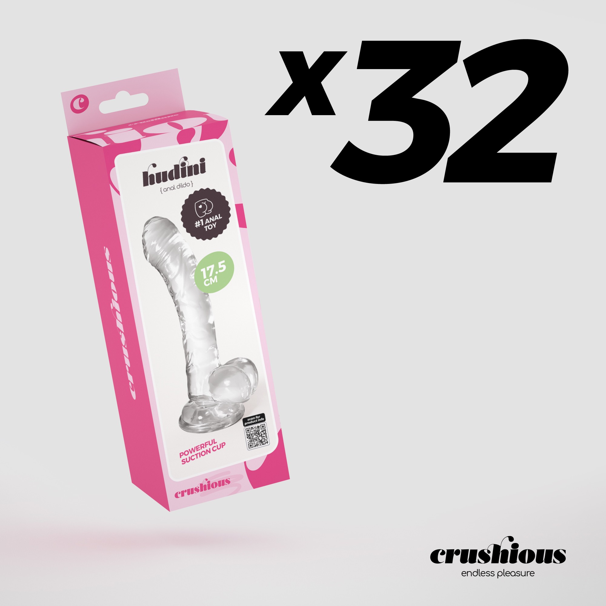 CONFEZIONE DA 32 HUDINI DILDO ANALE GELATINOSO TRASPARENTE CRUSHIOUS