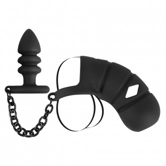 CAGE À PÉNIS AVEC PLUG ANAL BLACK VELVETS