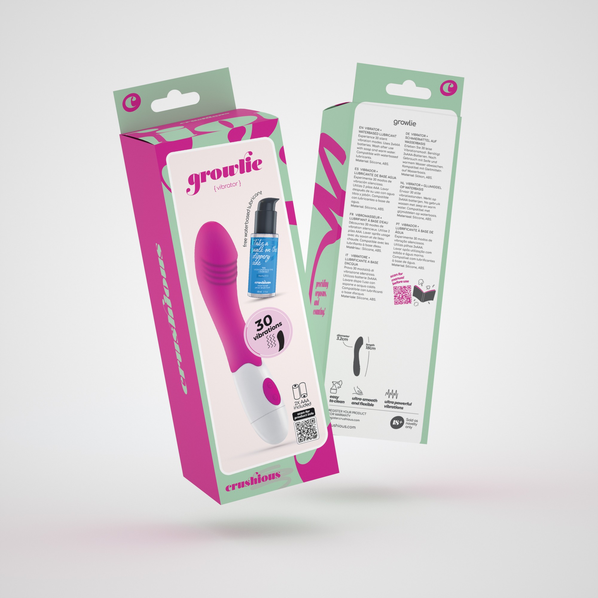 CRUSHIOUS GROWLIE VIBRATOR + WATERBASED LUBRICANT