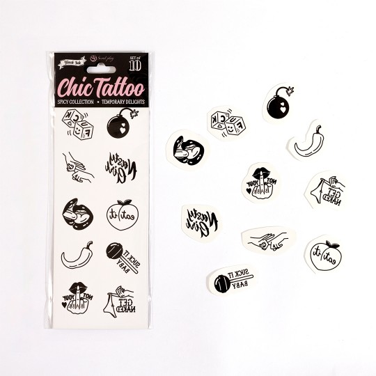 LOT DE 10 TATOUAGES TEMPORAIRES - SPICY COLLECTION CHIC TATTOO SECRET PLAY