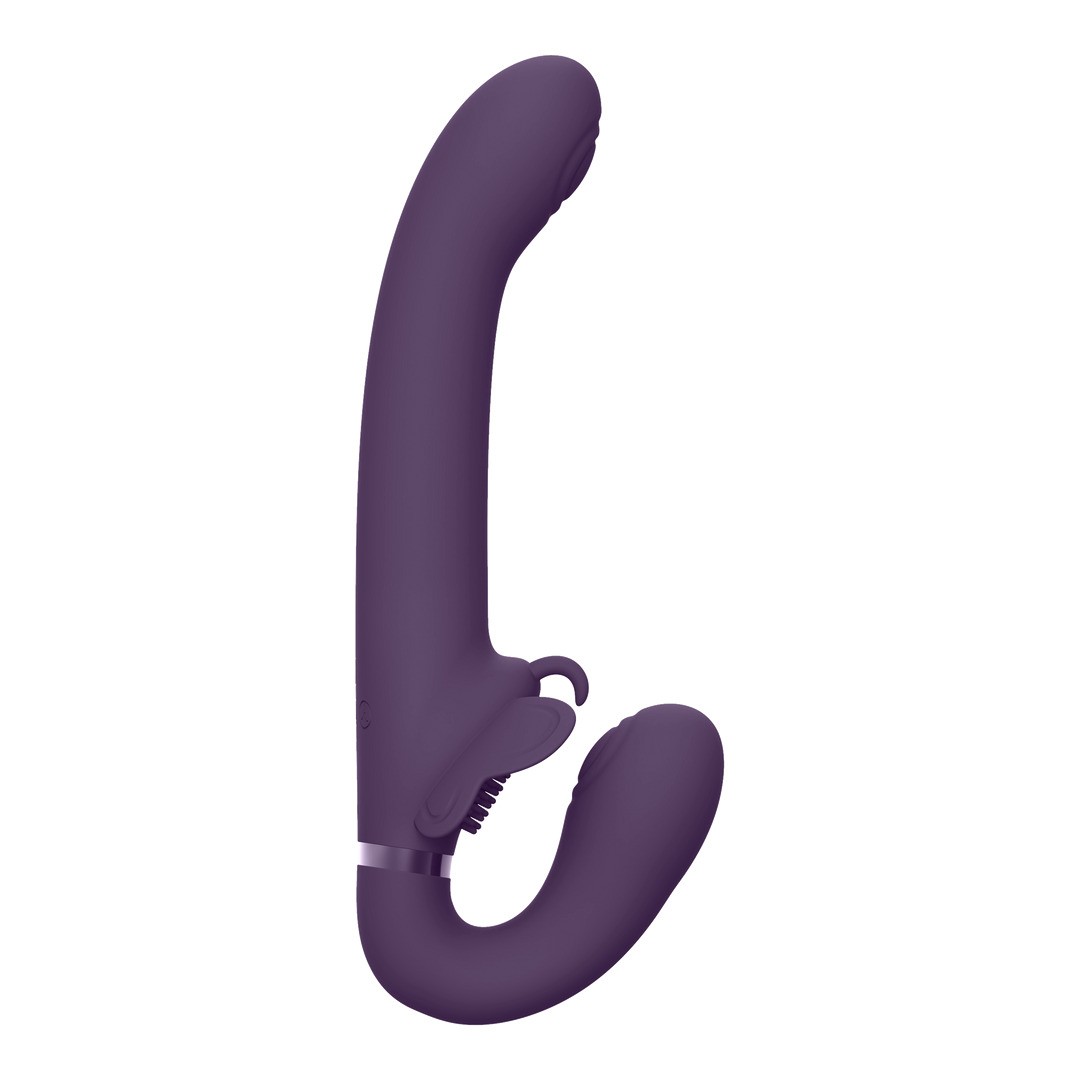 SATU - PULSE-WAVE AND VIBRATING STRAPLESS STRAPON - PURPLE