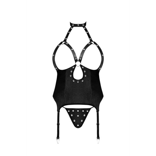 MISTRESS - SEXY IMITATION LEATHER CORSET AND G-STRING WITH STUDS - 2X