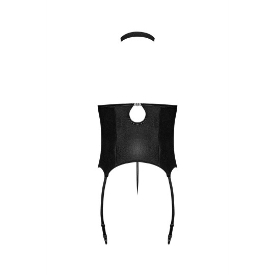 MISTRESS - SEXY IMITATION LEATHER CORSET AND G-STRING WITH STUDS