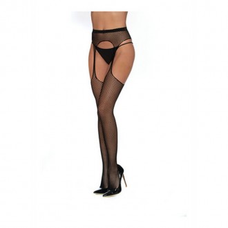 FISHNET SUSPENDER PANTYHOSE BLACK