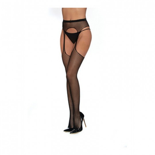 FISHNET SUSPENDER PANTYHOSE BLACK