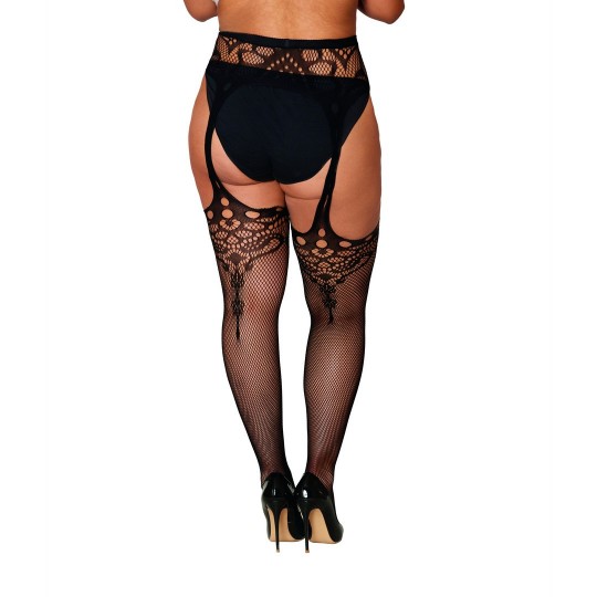 NOVELTY GARTER HOSE DIAMOND - PLUS SIZE - BLACK