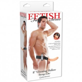 FETISH FANTASY SERIES 8'' VIBRATING HOLLOW STRAP-ON WHITE