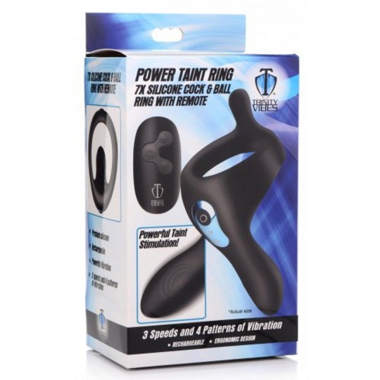 POWER TAINT - SILICONE COCK AND BALL RING WITH REMOTE CONTROL